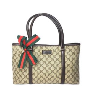 Authentic Gucci brown monogram coated canvas tote bag
